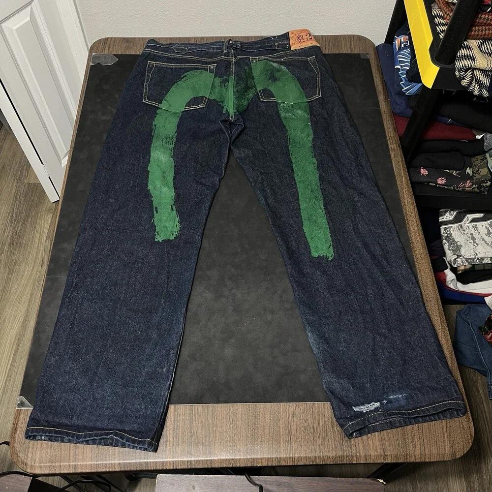Evisu Raw Buckle Back Denim Rare No 2 Size 40 Vintage Baggy JNCO Japan Seagull